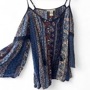 American Rag Blue and Orange Paisley Blouse